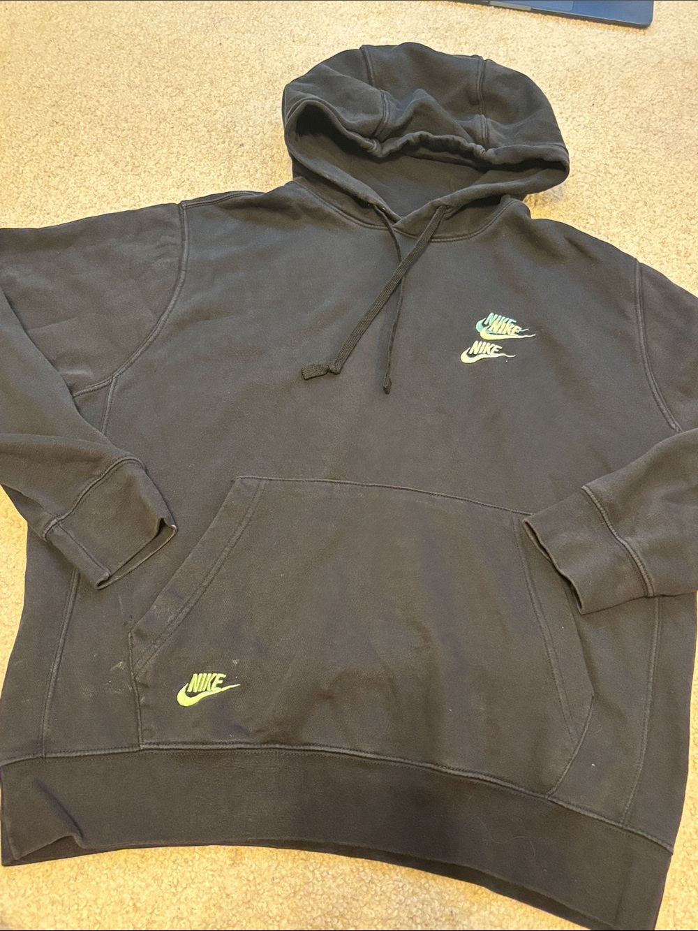 Nike Black Crewneck Hoodie with Green Logos